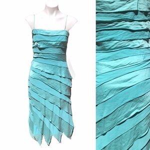 Y2K Tadashi Shoji Bandage Dress Crystal Blue Cocktail silk Slip Size 6 Vintage